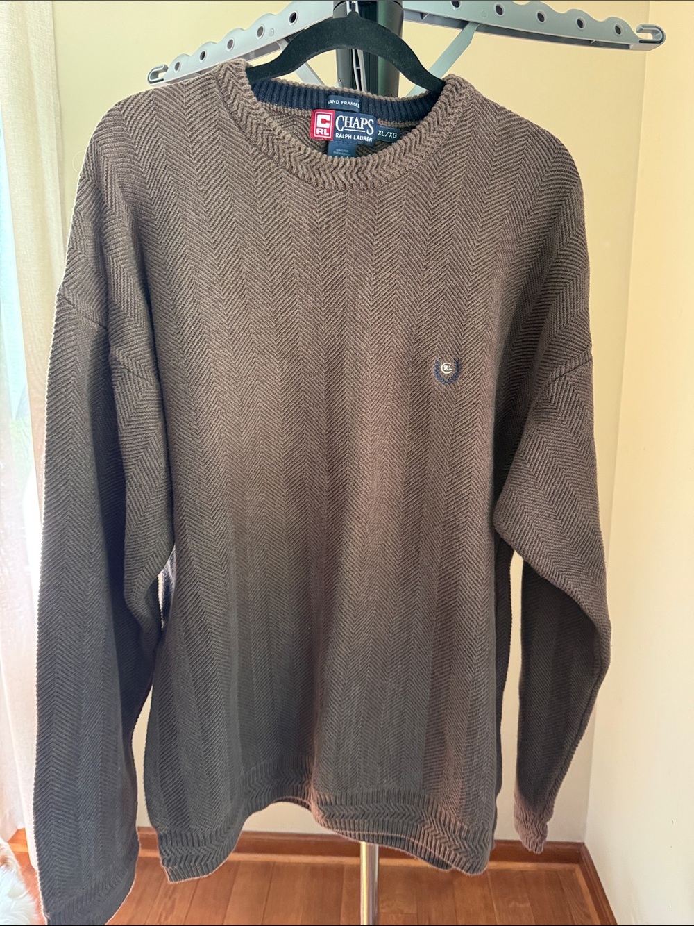 Chaps Brown Herringbone-Pattern Crewneck Sweater